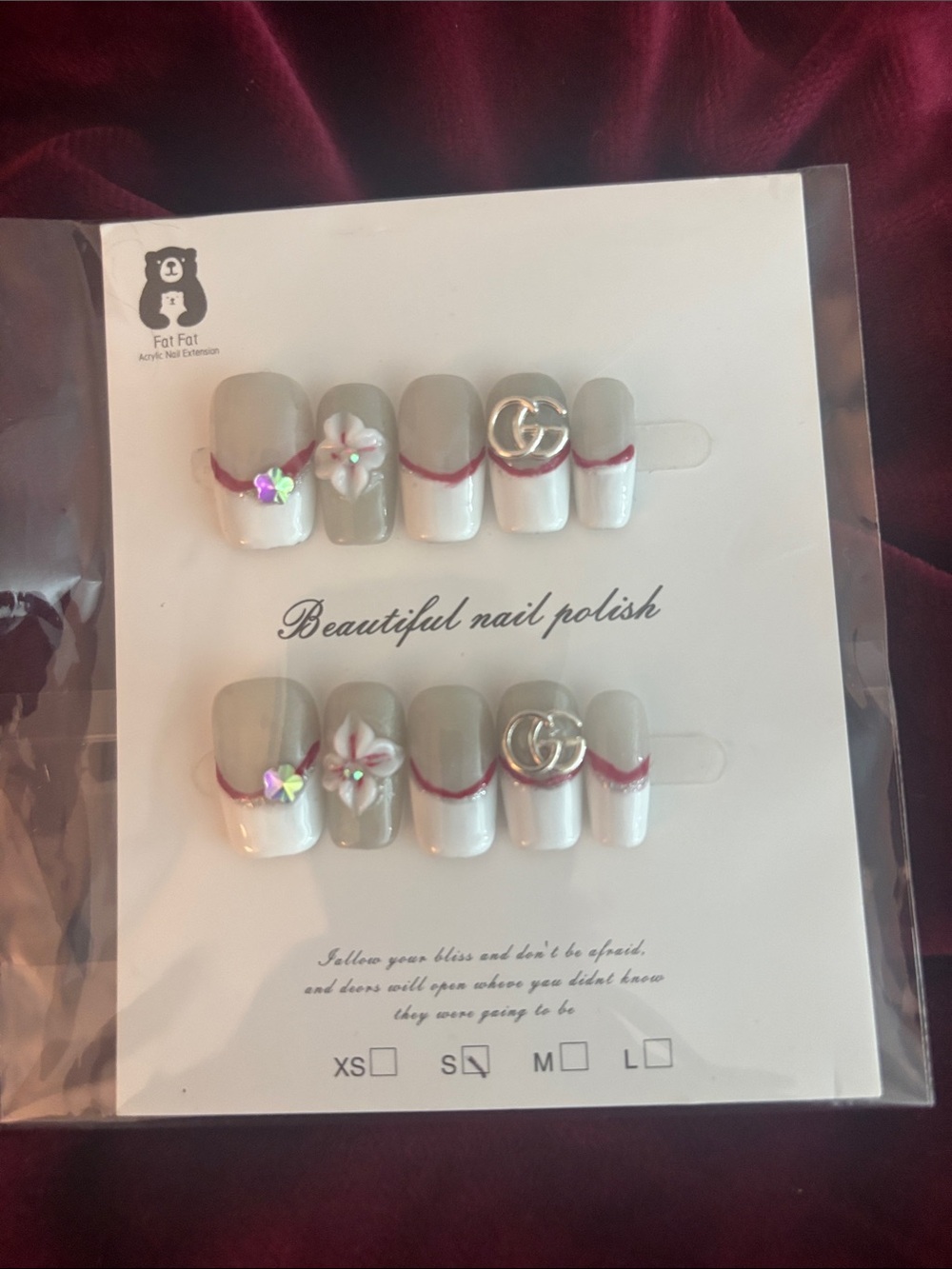 Neutral Gray & White Floral Accent Press-On Nails by